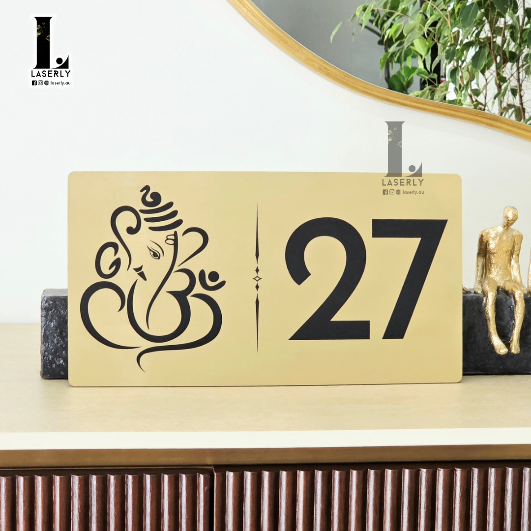 Ganesha House Number Sign (Brushed Gold Engraved)