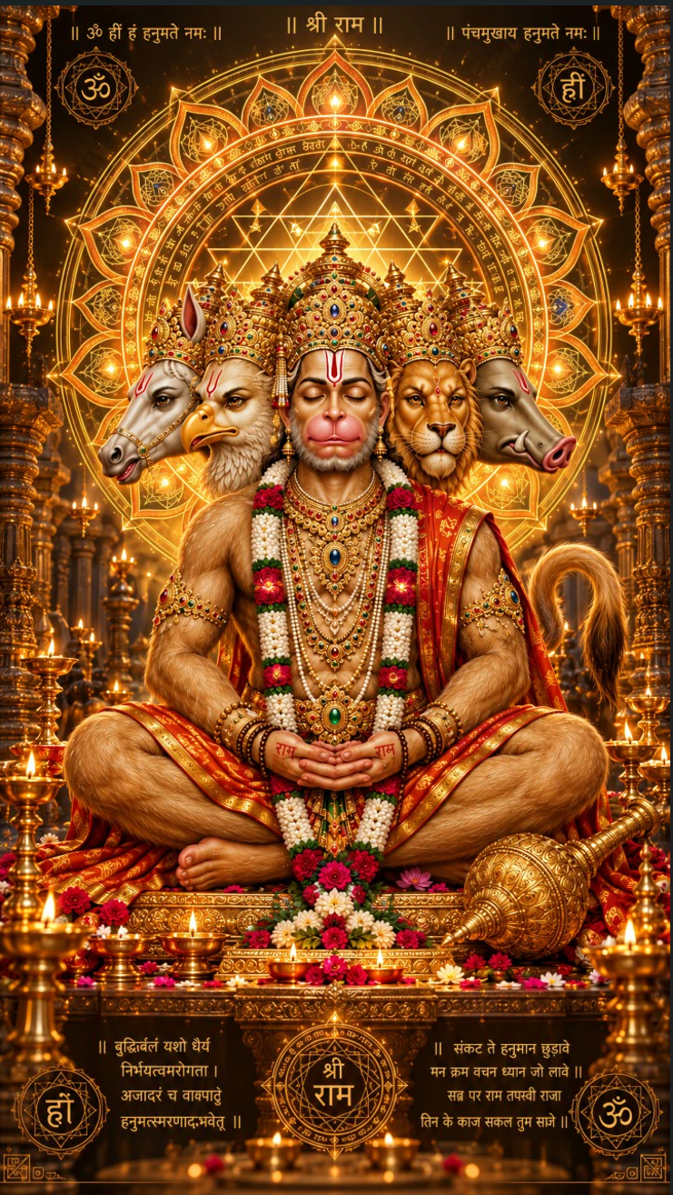 Panchamukhi Hanuman Golden Temple Shrine Acrylic Print
