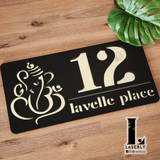 Ganesha House Number Sign (Black and Mirror Gold)