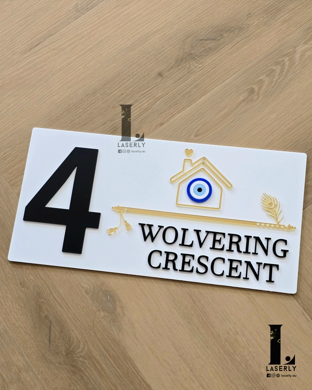Flute House Number Sign with Evil eye (White)