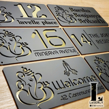 Ganesha House Number Sign (Black and Mirror Gold)