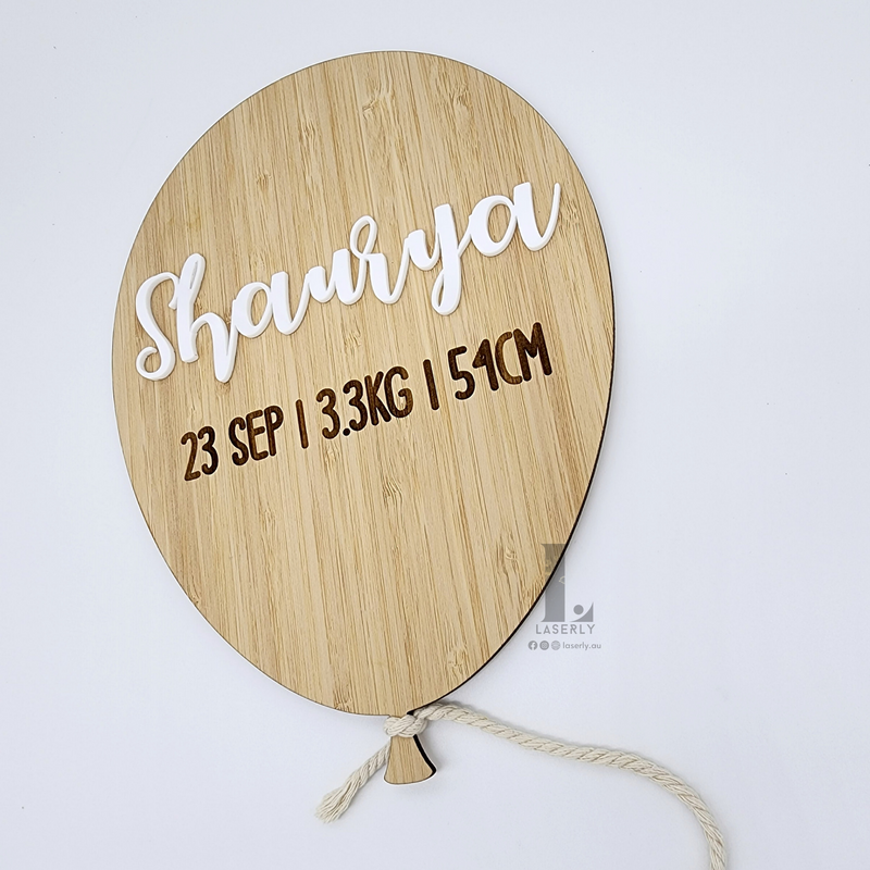 Bamboo Balloon Birth Announcement Sign